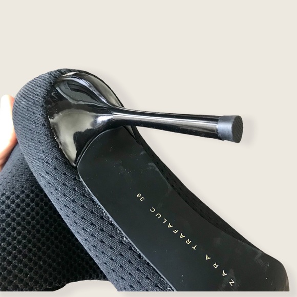 Zara Trafaluc Black Stretchy Sock Mesh Pointed Toe Ankle Boot Stiletto Heels - Picture 12 of 16